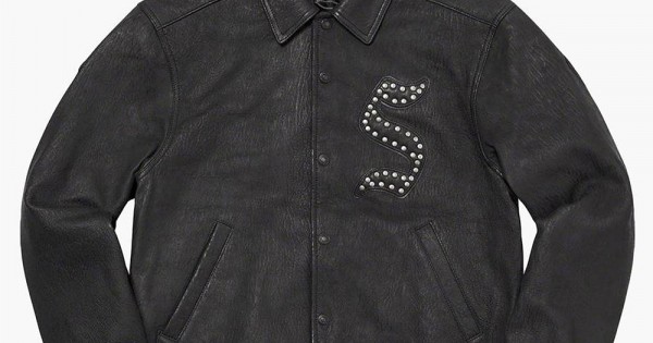 Supreme Pebbled Varsity Black Leather Jacket